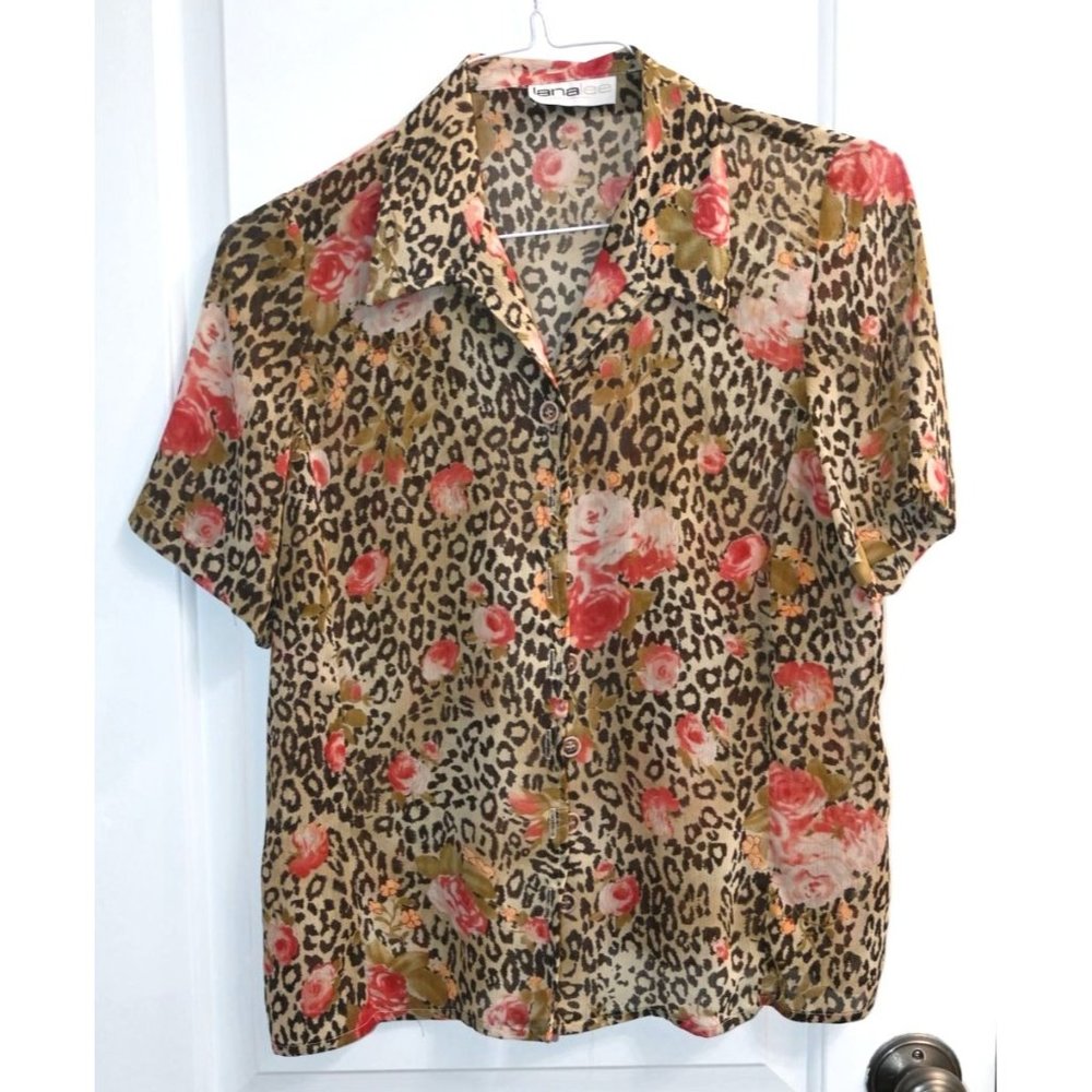 Lanalee Womens Short-Sleeve See-Through Blouse Size Medium